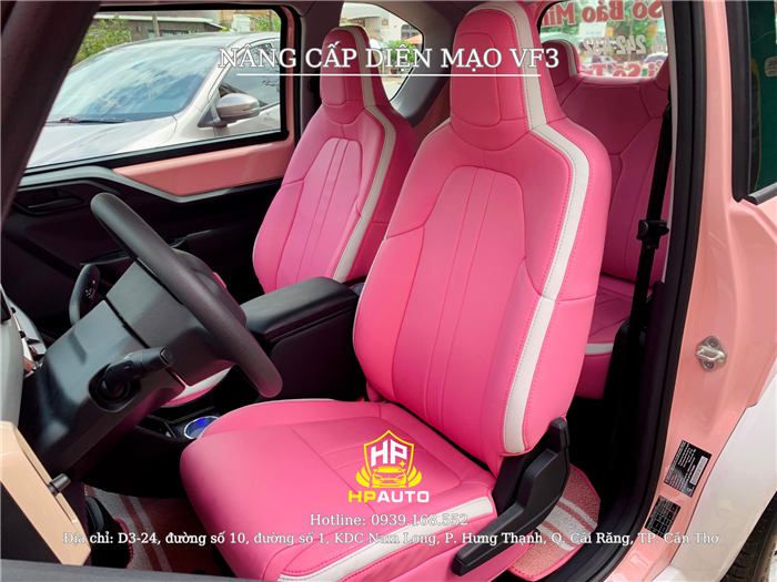 Bọc ghế da VF3 hoạ tiết hồng trắng